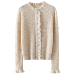 气质高货~重工挑花镂空100%纯山羊绒开衫女圆领羊绒毛衣针织外套