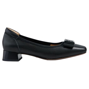 FED粗跟单鞋秋季新款女鞋黑色真皮鞋职业通勤单鞋女款D0709-YA208