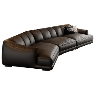 法莎蒂现代简约真皮沙发头层牛皮高级黑色弧形转角小户型异形沙发