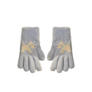 韩系ins风蓝色蝴蝶结小狗分指针织保暖手套女毛绒可爱可骑行冬季