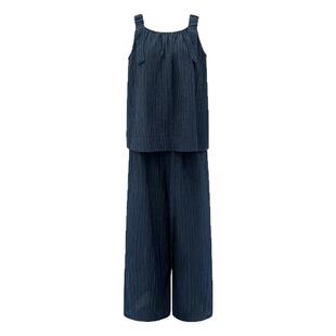 朵以2026夏季新款韩系慵懒吊带阔腿裤两件套松弛休闲条纹套装