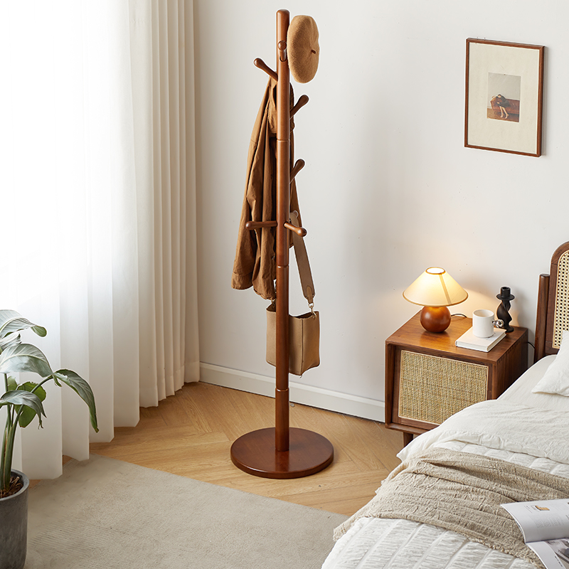 衣帽架卧室衣架落地现代简约实木家用单杆立式客厅衣服架子挂衣架