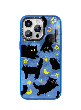 benefit卡通涂鸦星月黑猫17适用于iphone16promax苹果15PRO晶盾磁吸手机壳13新款14套12冰川纹防摔彩色边框