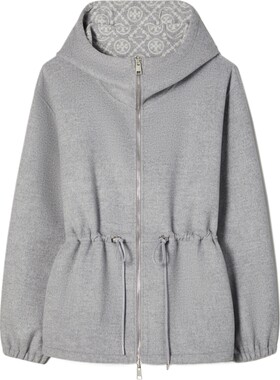 TORY BURCH 汤丽柏琦 T MONOGRAM 羊毛拉链提花抽绳外套 166534