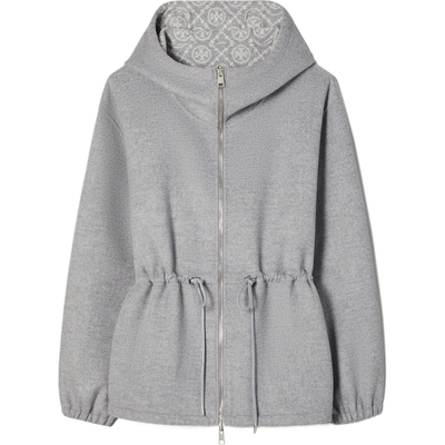 TORY BURCH 汤丽柏琦 T MONOGRAM 羊毛拉链提花抽绳外套 166534