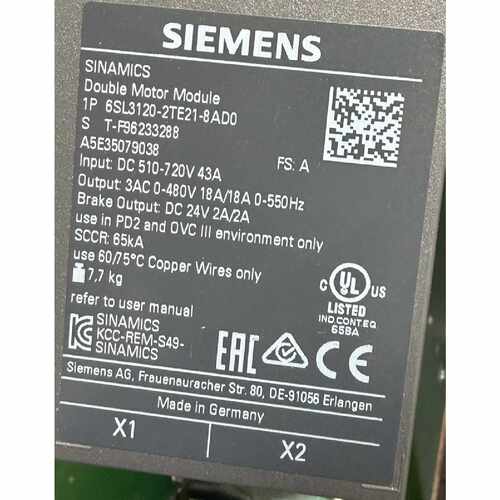 议价-SINAMICS双电机模块6SL31202TE21-可维修