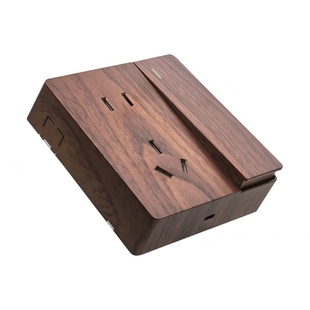 明装开关插座面板超薄型木纹胡桃木色复古墙上多孔多功能明线五孔