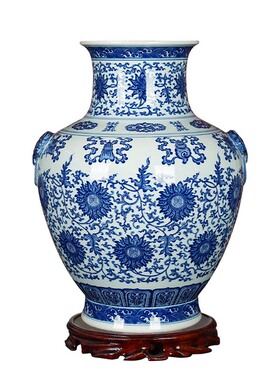 景德镇陶瓷高端青花瓷手绘八宝花瓶客厅酒店办公室新中式装饰摆件