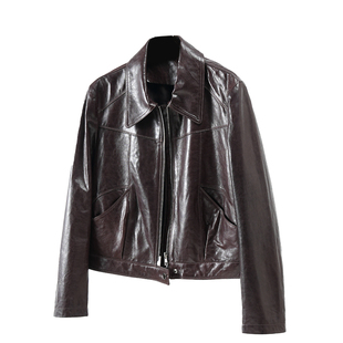 高级感油蜡小羊皮真皮皮衣短款外套女小个子2026春秋新款皮夹克
