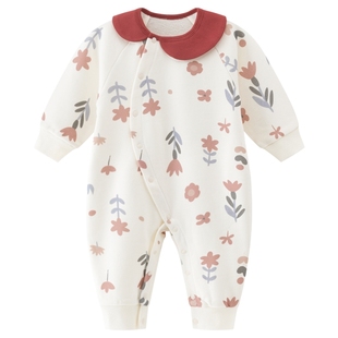 女宝宝纯棉抓绒连体衣春秋季婴幼儿超萌哈衣爬服保暖红色新年冬装