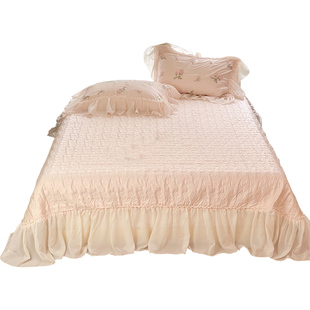 夏季公主风天丝床盖夹棉凉感裸睡软凉席榻榻米防滑床单席垫子粉色