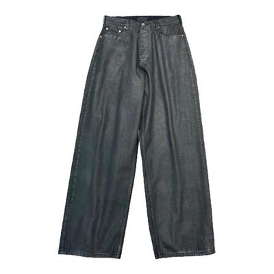 刷蜡涂层蜡面黑色廓形牛仔裤