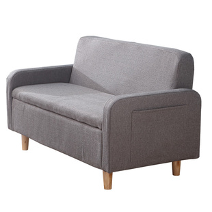 北欧简约实木布艺储物服装店双人迷你小沙发小户型客厅收纳沙发凳