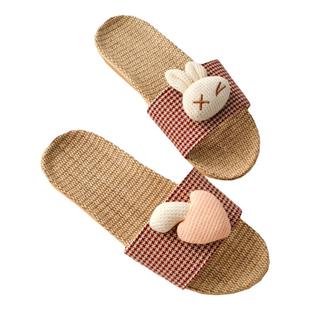2022卡通可爱兔子亚麻拖鞋女夏eva轻便吸汗防滑静音居家鞋可外穿
