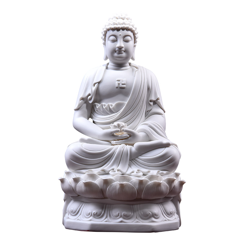 戴玉堂阿弥陀佛药师佛释迦牟尼三宝佛如来佛祖陶瓷佛像供奉像摆件