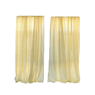 外贸出租屋黄色格子窗帘 魔术贴款小清新半帘 半遮光短帘卧室阳台