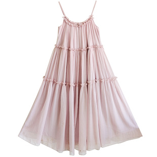 现货【一瓣温柔】夏季荷叶边裙吊带连衣裙女新款纯色温柔无袖裙子