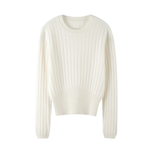 2025秋冬新款毛衣100%纯山羊绒衫女圆领套头高腰修身针织打底衫潮