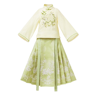 十三余童装[雨霁春茶]国风汉服女童马面裙套装夏季刺绣新中式唐装