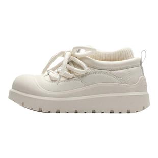 多嘴驴Donkey厚底雪地靴女加绒保暖短筒白色原创防水系带面包棉鞋