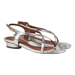 fed银色夹趾凉鞋春季新款女鞋真皮低跟交叉带凉鞋女款S0317-YA777