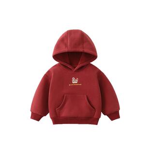 [一体绒]齐齐熊宝宝加绒卫衣男童红色连帽拜年服儿童新年加绒上衣