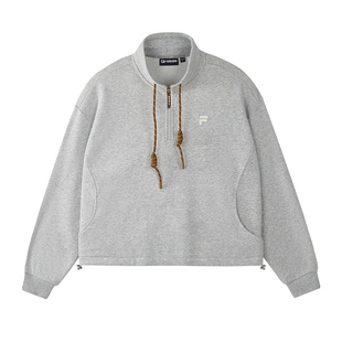 FILA FUSION斐乐潮牌女套头红色卫衣2026春季新年款针织长袖上衣