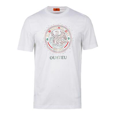 OUHTEU/欧度男士短袖T恤圆领白色棉面料潮流合体版型夏季