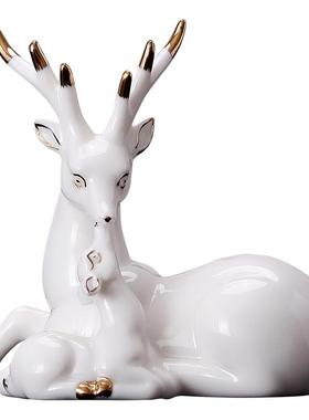 中式陶瓷鹿一对禅意摆件家居电视柜酒柜玄关桌面客厅装饰乔迁礼物