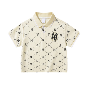 奥莱折扣男女童短袖t恤夏季中大童老花满印翻领上衣服刺绣polo衫