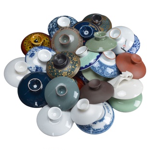 盖碗茶杯单盖子配件白瓷青花盖碗盖子泡三才茶碗透明盖子茶具零配