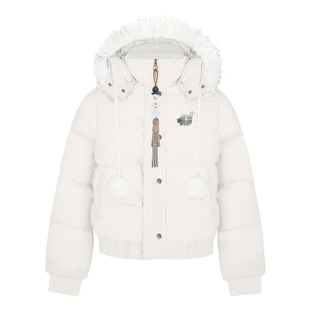 文文不乖原创雪人挂件设计感雪花大毛领连帽棉服男女冬季加厚保暖