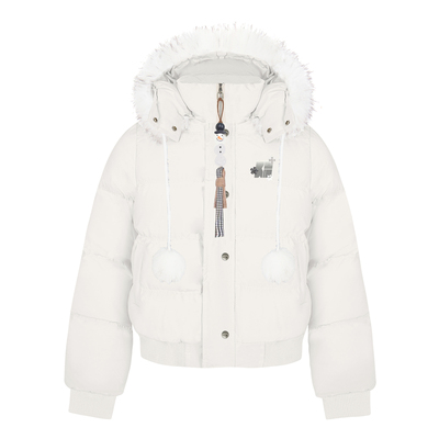 文文不乖原创雪人挂件设计感雪花大毛领连帽棉服男女冬季加厚保暖