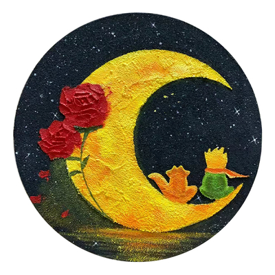 月亮上小王子肌理数字油画卡通