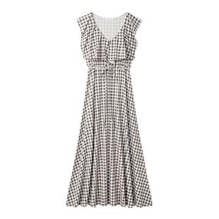 SNIDEL HOME春夏款舒适荷叶边格纹收腰长款睡裙SHCO232058