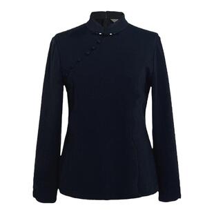 浒城古娘新款棉质刺绣立领加绒长袖百搭新中式国风打底衫上衣女秋