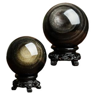 天然黑曜石球黑水晶球金曜石银耀石猫眼公司客厅家居摆件原石打磨