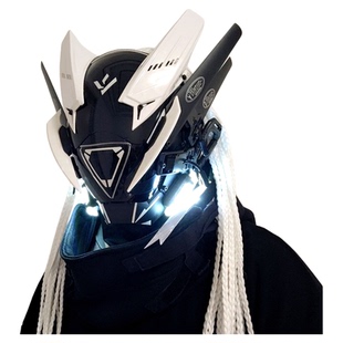 赛博朋克头盔面罩男士全脸cos服暗黑机械发光面具机甲科技感头套