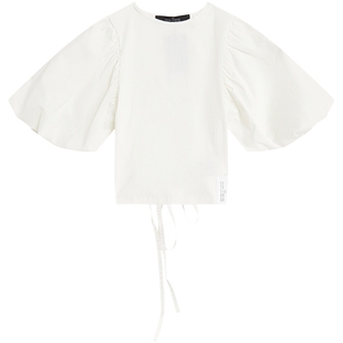 IT ROKH女装泡泡袖上衣优雅时髦合身罗纹露背短上衣0CA196XI