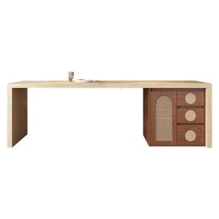 齐平岛台餐桌一体复古风厨房中岛台高级可定制洞石全岩板倒台餐桌