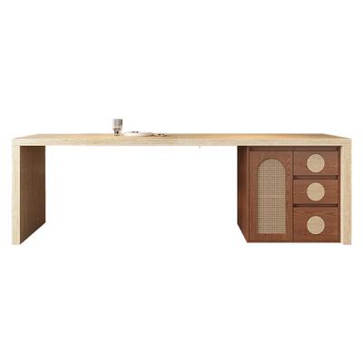 齐平岛台餐桌一体复古风厨房中岛台高级可定制洞石全岩板倒台餐桌