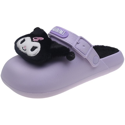 可爱厚底防滑加绒厚底包头棉拖鞋