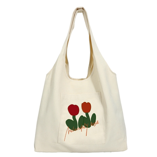 帆布手提袋简约插画百搭文艺大容量女大学生单肩背心帆布包袋