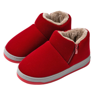 厚底包跟拉链老人棉拖鞋加绒加厚居家防滑防寒冬季男女防臭保暖鞋