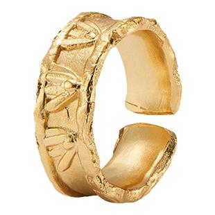 特卖品RoundFace 圆脸复古浮雕手工宽戒简约小众叠搭日常金复古