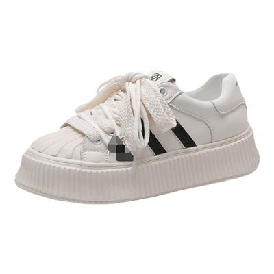 贝壳头小白鞋真皮厚底增高休闲