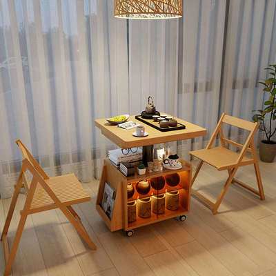 可移动升降茶几边几桌面可折叠餐桌两用一体小户型实木多功能推车
