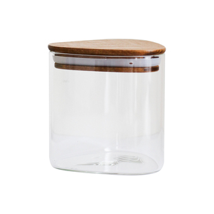 实木托盘咖啡豆密封罐三角形储物罐陈皮茶叶罐木盖玻璃分装展示罐