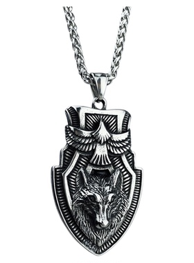 霸气男欧美嘻哈飞鹰狼王盾牌项链
