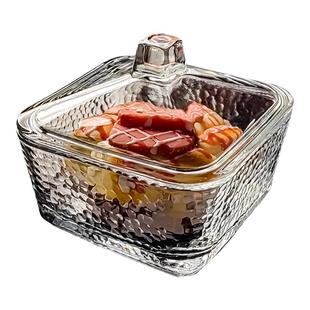 水晶玻璃碟水果盘有盖方形带盖碗果盘小精致糖果收纳盒高颜值容器